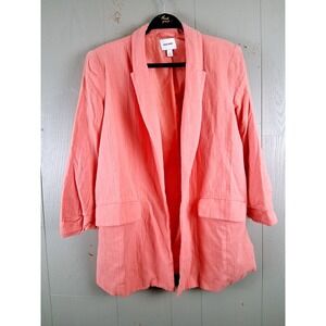 Nine West Womens Salmon/Coral Open Front Collared Gauze Blazer L Summer Boho